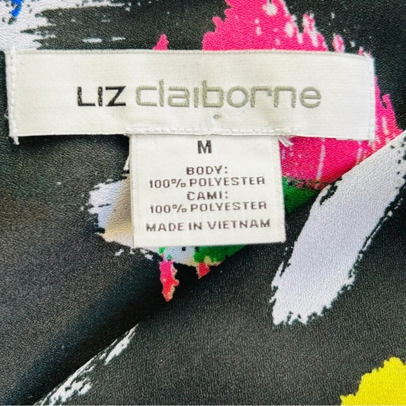 4/$20 Liz Claiborne Black Brushstroke Blouse Long Sleeve V-Neck Pullover MEDIUM - Picture 3 of 3